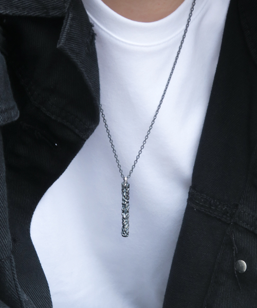 Vein bold stickbar silver necklace 베인 볼드 스틱바 커플 실버 목걸이